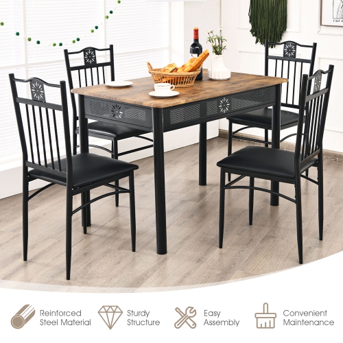 Costway 5PCS Dining Set Metal Table & 4 Chairs Kitchen Breakfast Furniture Black