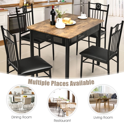 Costway 5PCS Dining Set Metal Table & 4 Chairs Kitchen Breakfast Furniture Black