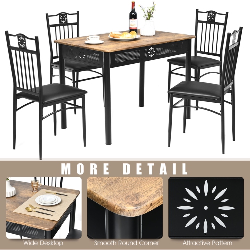 Costway 5PCS Dining Set Metal Table & 4 Chairs Kitchen Breakfast Furniture Black