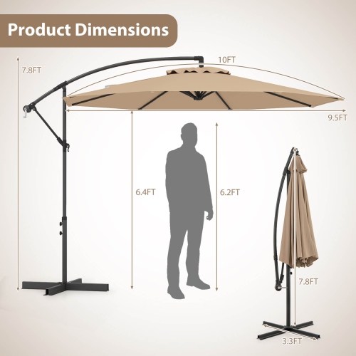Costway 10 FT Patio Offset Umbrella w/8 Ribs Cross Base Tilt