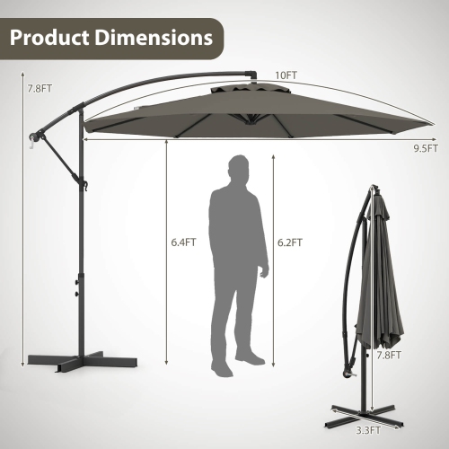 Costway 10 FT Patio Offset Umbrella w/8 Ribs Cross Base Tilt