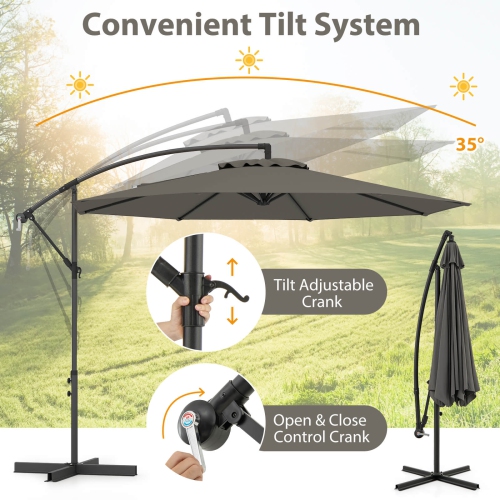 Costway 10 FT Patio Offset Umbrella w/8 Ribs Cross Base Tilt