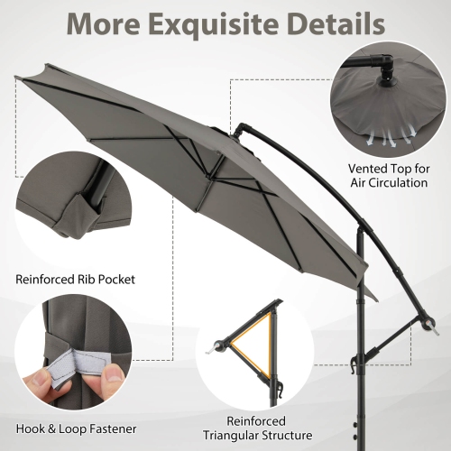 Costway 10 FT Patio Offset Umbrella w/8 Ribs Cross Base Tilt