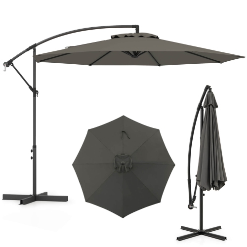 Costway 10 FT Patio Offset Umbrella w/8 Ribs Cross Base Tilt