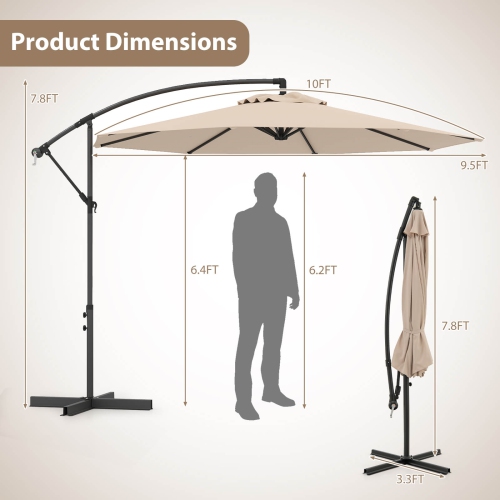 Costway 10 FT Patio Offset Umbrella w/8 Ribs Cross Base Tilt