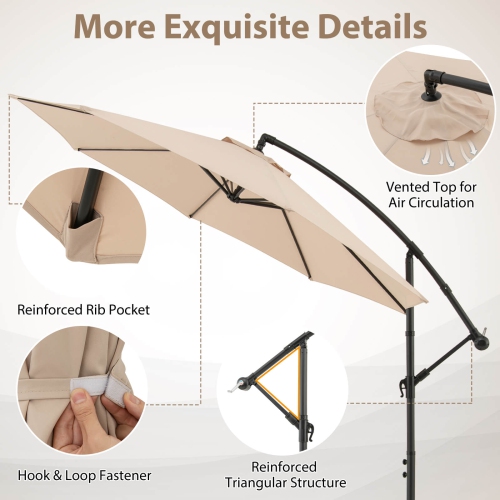 Costway 10 FT Patio Offset Umbrella w/8 Ribs Cross Base Tilt