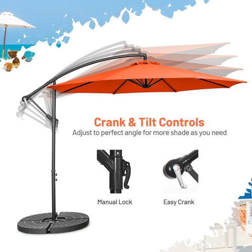 Costway 10 FT Patio Offset Umbrella w/8 Ribs Cross Base Tilt