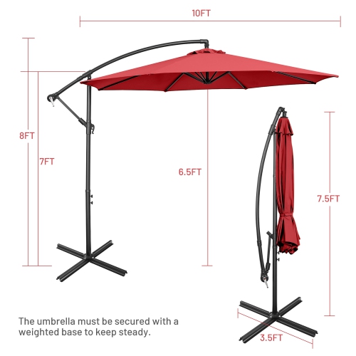 Costway 10 FT Patio Offset Umbrella w/8 Ribs Cross Base Tilt