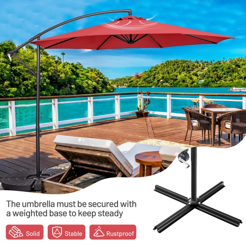 Costway 10 FT Patio Offset Umbrella w/8 Ribs Cross Base Tilt
