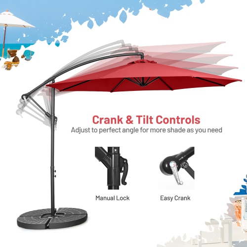 Costway 10 FT Patio Offset Umbrella w/8 Ribs Cross Base Tilt