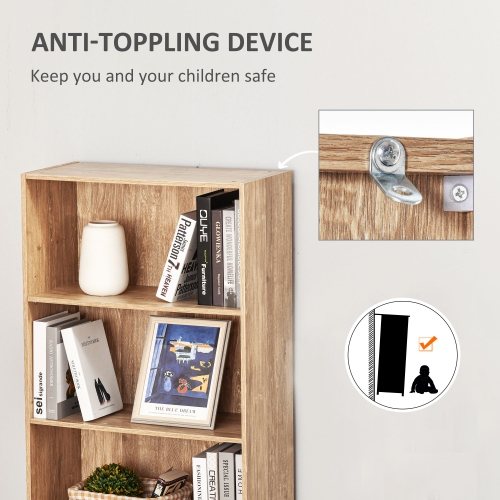 HOMCOM 5-Tier Bookcase, Storage Bookshelf, Display Shelves with Adjustable Shelves for Living Room, Home Office, Nature Wood