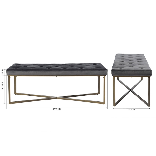 Banc recouvert de velours FurnitureR - GRIS