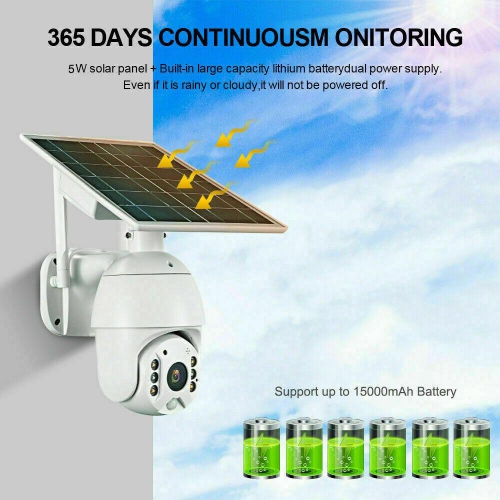NEW Smart 1080P Solar Camera Waterproof WiFi PIR Alarm PTZ Night Vision IP CCTV