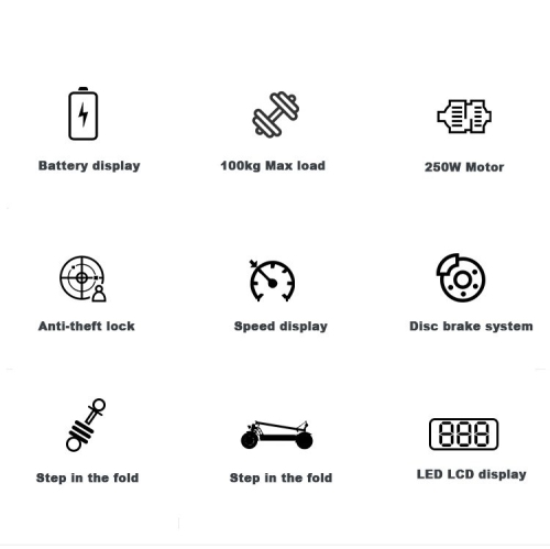 M8 Foldable Electric Scooter for Adults 250W Motor Speed UP to 20KM/H 36V-5.0Ah Lithium Ion Battery Up to 17KM Range/charge, IP64 waterproof