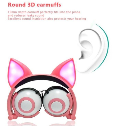 SAMA  Kids Wired Headset Dance Party Cute Cat Ear Fox With Led Light