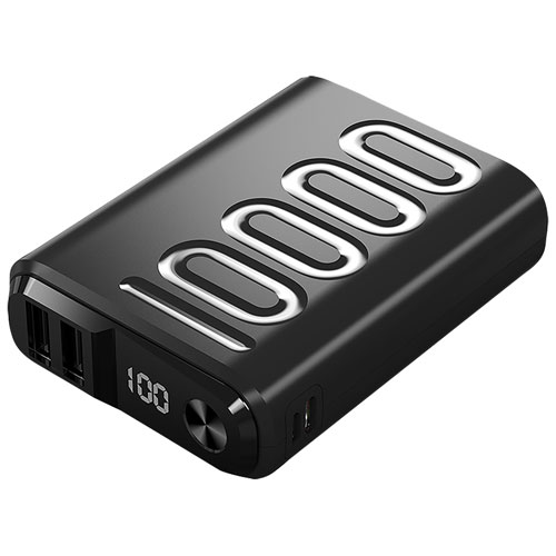 Chargeur portable à écran numérique USB-A/USB-C de 10 000 mAh de Kopplen - Noir