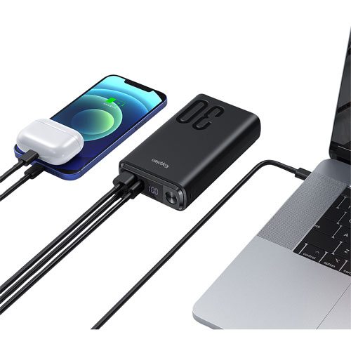 Chargeur portable USB à chargement rapide de 22,5 W et 30 000 mA h avec affichage numérique de Kopplen - Noir