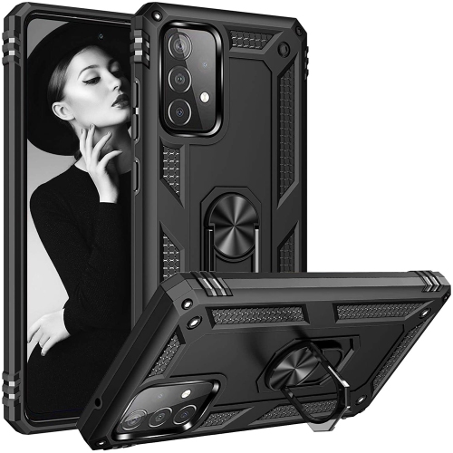 【CSmart】 Anti-Drop Hybrid Magnetic Hard Armor Case with Ring Holder for Samsung Galaxy A72 4G 5G, Black