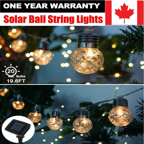 Solar Powered String Lights, 20 LED Clear Ball Waterproof Outdoor Lights, CA SLR