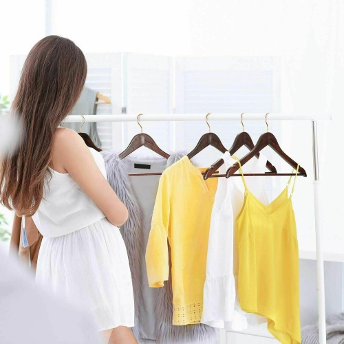 5PCS Wooden Clothes Suit Hangers Pant Coat W/ Cut Notches Trouser Rack Wardrobe