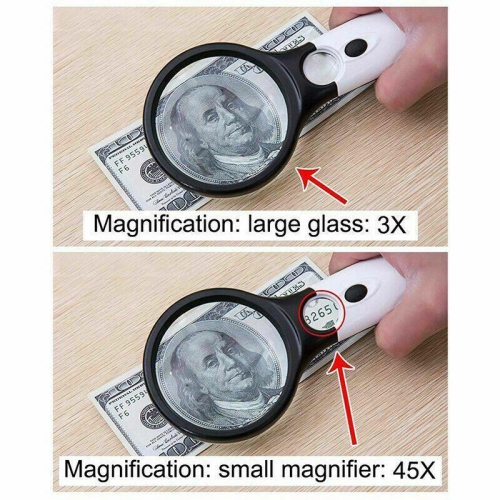 45X Handheld Magnifying Glass with 3 LED Light Magnifier Jewelry Loupe Lens CA