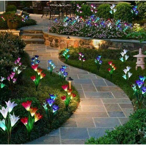 Outdoor Solar Garden Lights, 2 Pack Solar Powered Lights with Lily Flower Lights