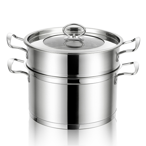 Costway 2-Tier Steamer Pot 304 Stainless Steel Steaming Cookware w/ Glass Lid