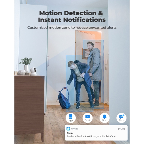 Caméra de surveillance intérieure Wi-Fi PT 2K de Reolink, détection de personne/animal et suivi automatique, Wi-Fi bibande 2,4/5&nbsp;GHz, audio