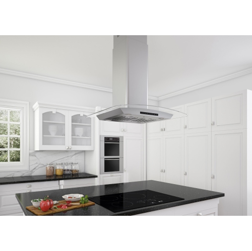 Ancona Noturna IG 30" Island Glass Canopy Range Hood with Night Light Feature in Stainless Steel