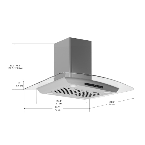 Ancona Noturna IG 30" Island Glass Canopy Range Hood with Night Light Feature in Stainless Steel