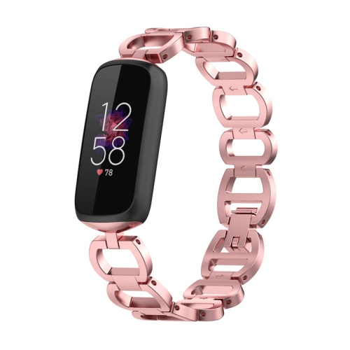 StrapsCo Metal Alloy Link Jewelry Watch Bracelet Band for Fitbit Luxe - Pink Gold