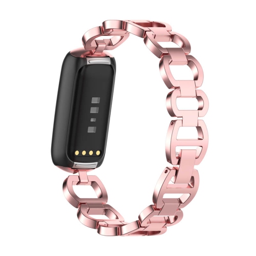 StrapsCo Metal Alloy Link Jewelry Watch Bracelet Band for Fitbit Luxe - Pink Gold