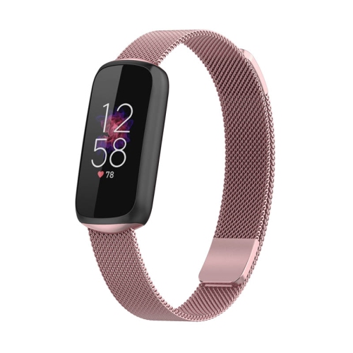 StrapsCo Stainless Steel Mesh Watch Band for Fitbit Luxe - Pink Gold