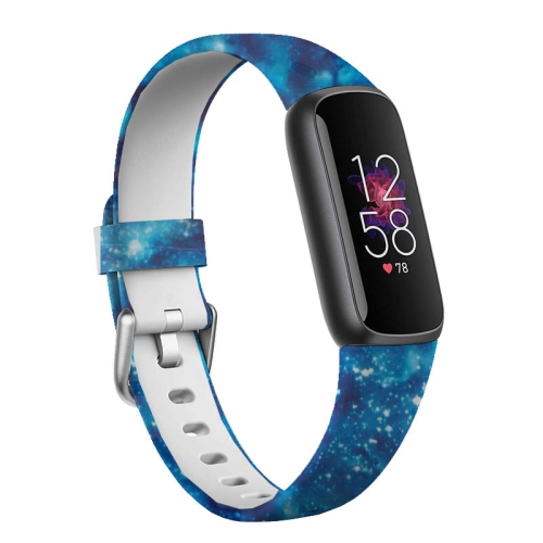 StrapsCo Patterned Silicone Rubber Watch Band Strap for Fitbit Luxe - Short-Medium - Deep Space