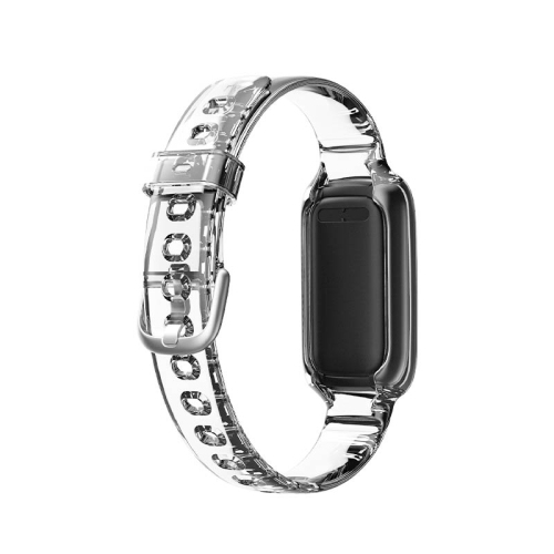 StrapsCo Transparent TPU Rubber Watch Strap with Silver Buckle for Fitbit Luxe - Clear