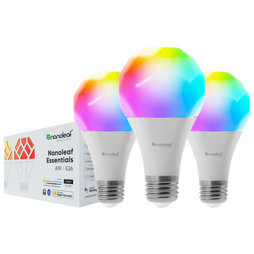 Ampoule DEL intelligente A19 60 W Essentials de Nanoleaf - Paquet de 3 - Blanc et couleur