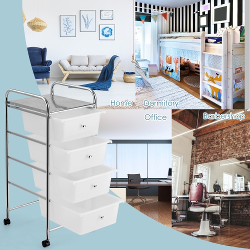 Costway 4-Drawer Cart Storage Bin Organizer Rolling w/Plastic Drawers