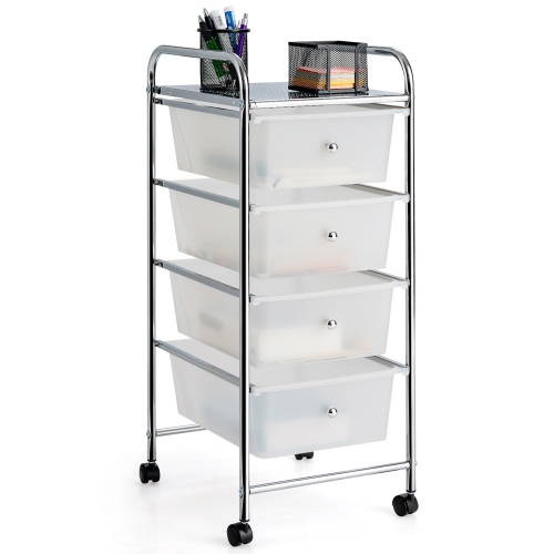 Costway 4-Drawer Cart Storage Bin Organizer Rolling w/Plastic Drawers