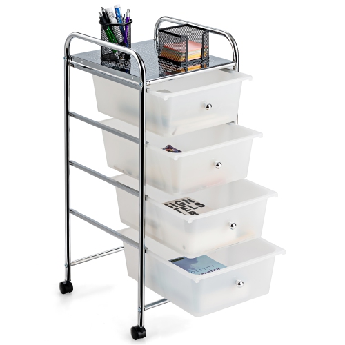 Costway 4-Drawer Cart Storage Bin Organizer Rolling w/Plastic Drawers