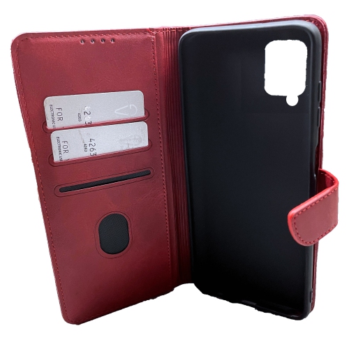 TopSave Leather Folio Flip Wallet w/Magnetic Clip Card Slot Holder Case For Motorola Samsung Galaxy A12, Red