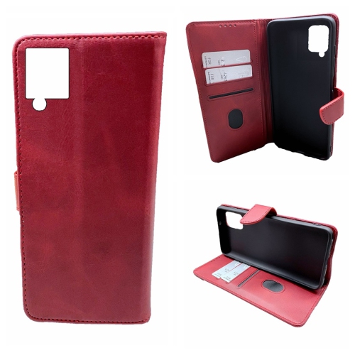 TopSave Leather Folio Flip Wallet w/Magnetic Clip Card Slot Holder Case For Motorola Samsung Galaxy A12, Red