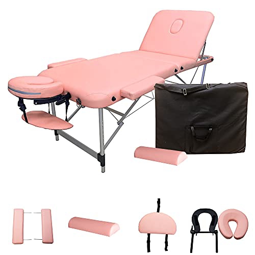 Pink 3-Section Aluminum 84" L Portable Massage Table Facial SPA Bed Tattoo w/Bolster Pillow