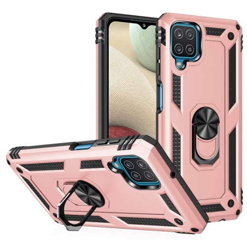 【CSmart】 Anti-Drop Hybrid Magnetic Hard Armor Case with Ring Holder for Samsung Galaxy A12 / M12 / F12, Rose Gold
