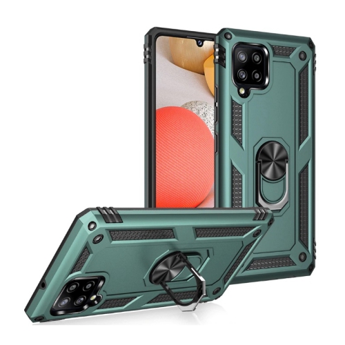 【CSmart】 Anti-Drop Hybrid Magnetic Hard Armor Case with Ring Holder for Samsung Galaxy A12 / M12 / F12, Midnight Green