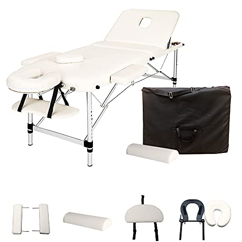 White 3-Section Aluminum 84" L Portable Massage Table Facial SPA Bed Tattoo w/Bolster Pillow