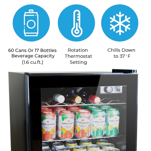 60 Can Wine and Beverage Refrigerator Cooler - Mini Fridge with Reversible Clear Front Glass Door and Thermostat, LED light for Beer Soda Drink
