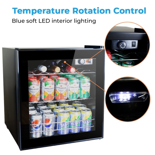 60 Can Wine and Beverage Refrigerator Cooler - Mini Fridge with Reversible Clear Front Glass Door and Thermostat, LED light for Beer Soda Drink