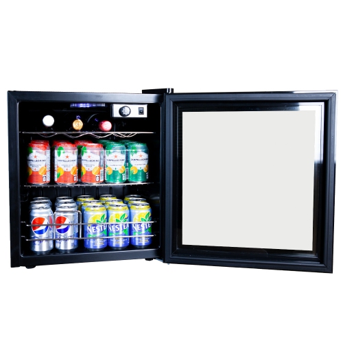 60 Can Wine and Beverage Refrigerator Cooler - Mini Fridge with Reversible Clear Front Glass Door and Thermostat, LED light for Beer Soda Drink
