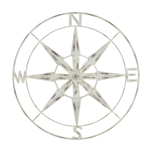 Nautical Compass Metal Wall Decor With Distressed White Finish Best Canada - Compass Wall Art Australia