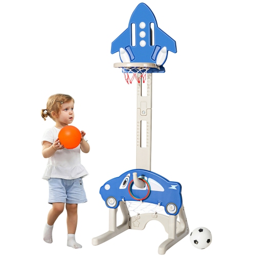 Gymax 3-in-1 Basketball Hoop for Kids Adjustable Height Playset w/ Balls Blue